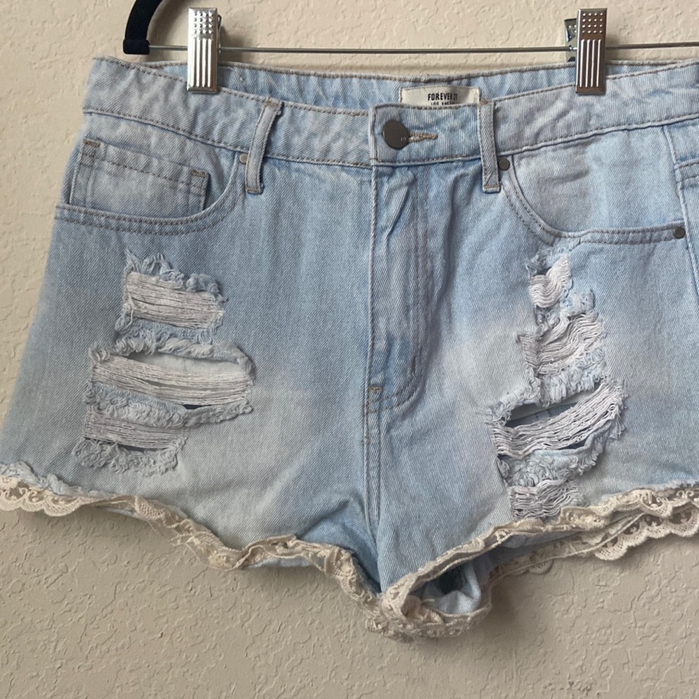 Super cute, light Jean shirts with lace on bottom